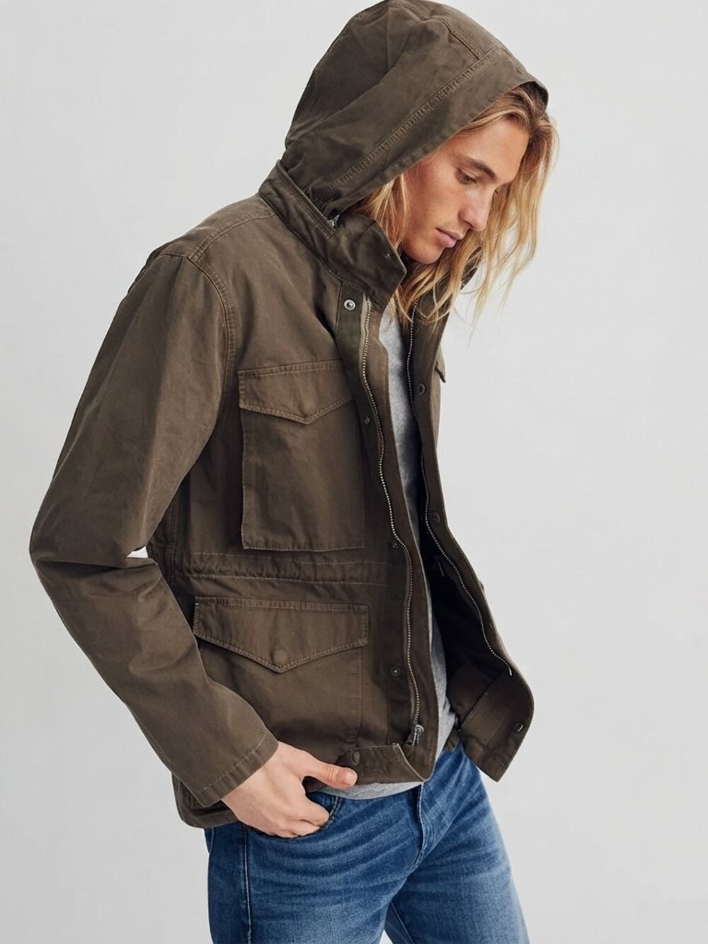 Madewell Men's Cargo Green Field Utility Cotton Hooded Jacket XXL 39516